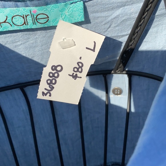 NWT Karlie puff sleeve jean top large - Picture 2 of 4